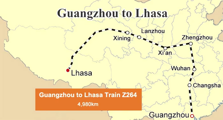 Bahnstrecke von Guangzhou nach Lhasa für die Tibet-Zugreise