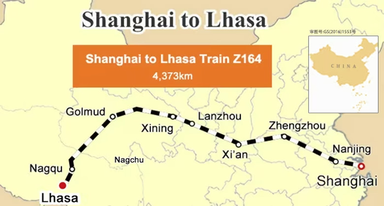Bahnstrecke von Shanghai nach Lhasa für die Zugreise nach Tibet