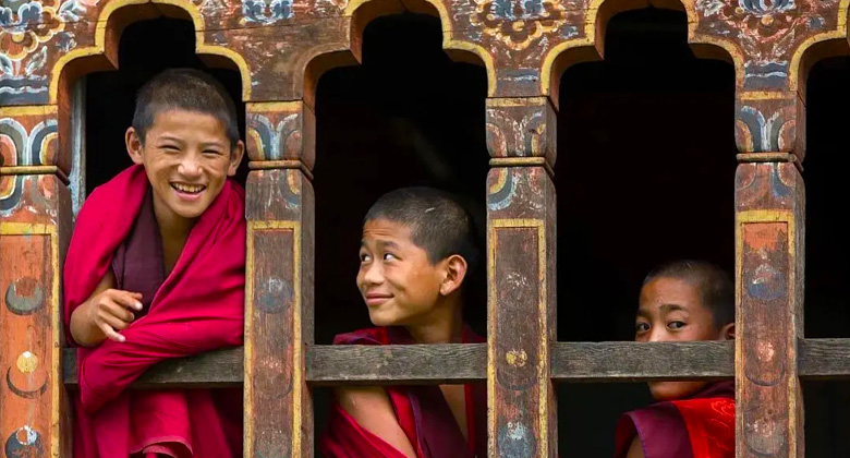 Die freundlichen bhutanischen Mönche in Thimphu