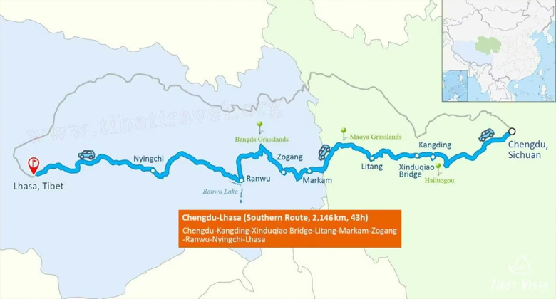 &Uuml;berlandreise von Chengdu nach Lhasa entlang der G318 in Tibet