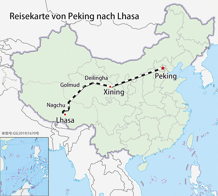 Reisekarte von Peking nach Lhasa