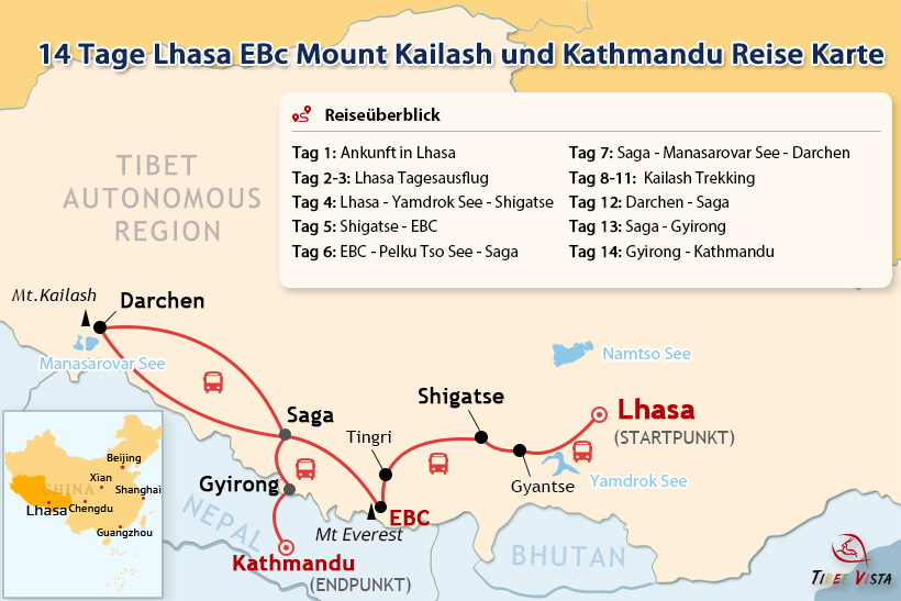 14-tägige Überlandreise von Lhasa über den Mount Everest nach Kathmandu mit Kailash- und Manasarovar-Kora