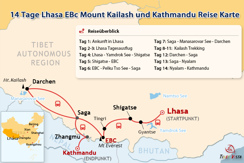 14-tägige Überlandreise von Lhasa über den Mount Everest nach Kathmandu mit Kailash- und Manasarovar-Kora