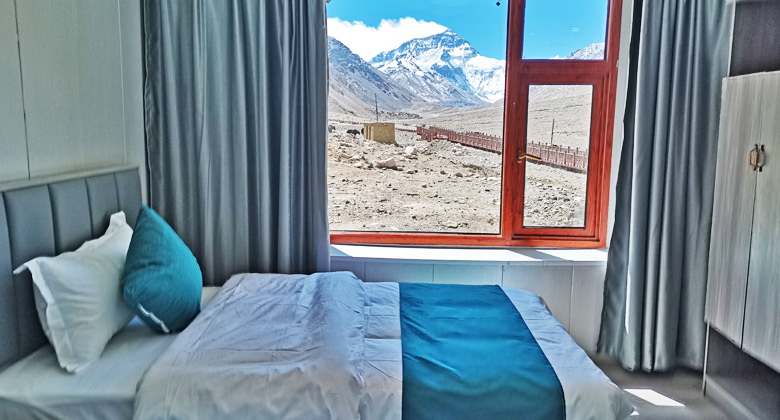 Rongbuk Hotel Zimmer mit Everest Aussicht und privatem Badezimmer