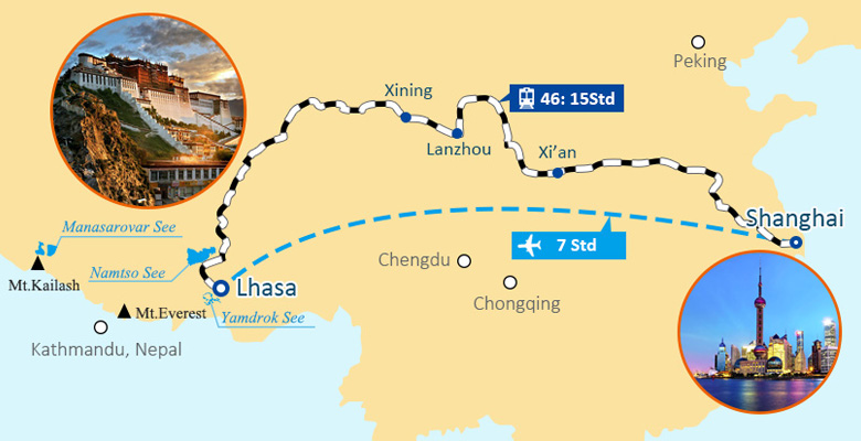Shanghai Tibet Eisenbahn Karte