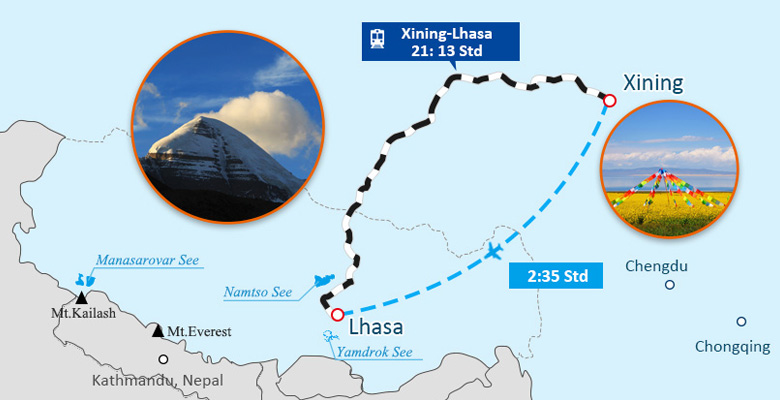 Xining Tibet Eisenbahn Karte